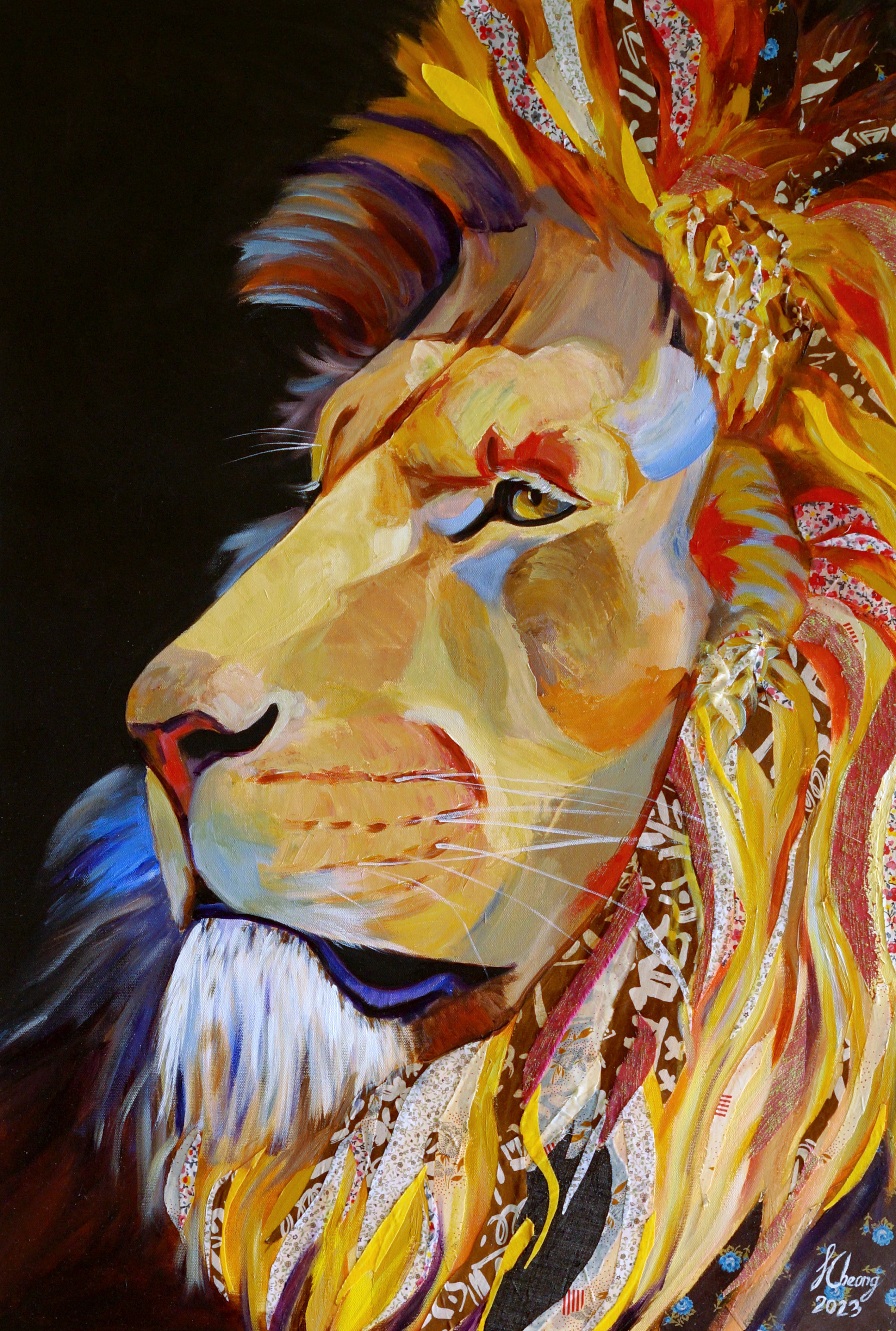 lion, animal, The King, Mixed media, painting, Jillian Cheong